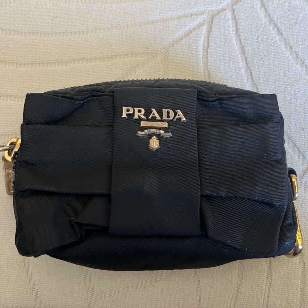 Prada bow card holder / coin pouch with gold hardware